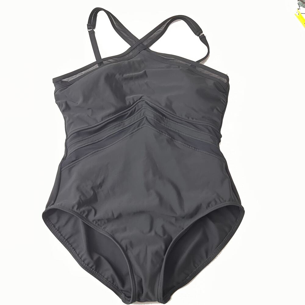Miraclesuit Black Swimsuit One Piece Crisscross Back Size 16